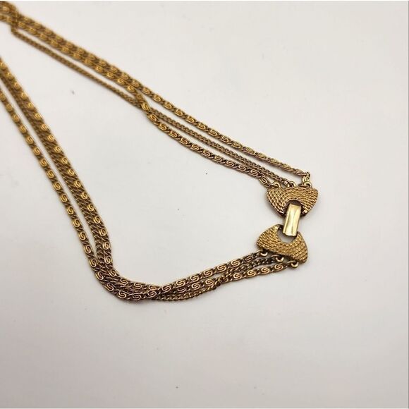 Vintage Goldette Gold Tone Three Strand Layered Necklace - Picture 1 of 3